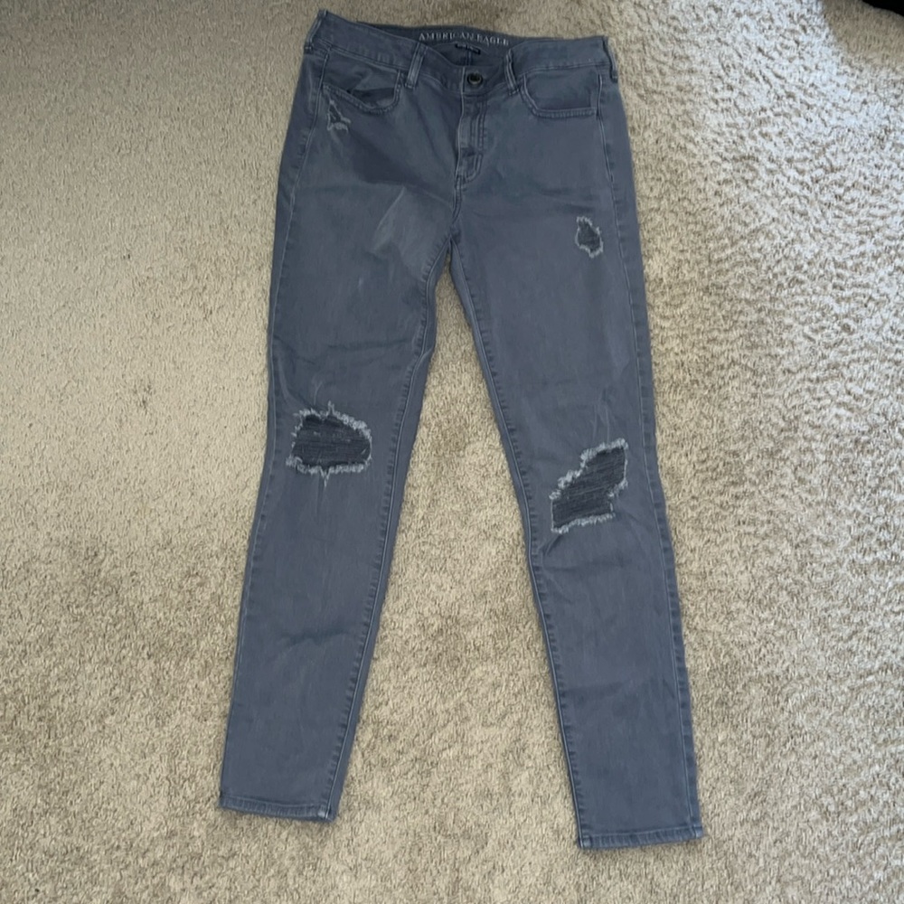 AEO American Eagle Gray X Twill Distressed Jegging Jeans 12L 12 Long